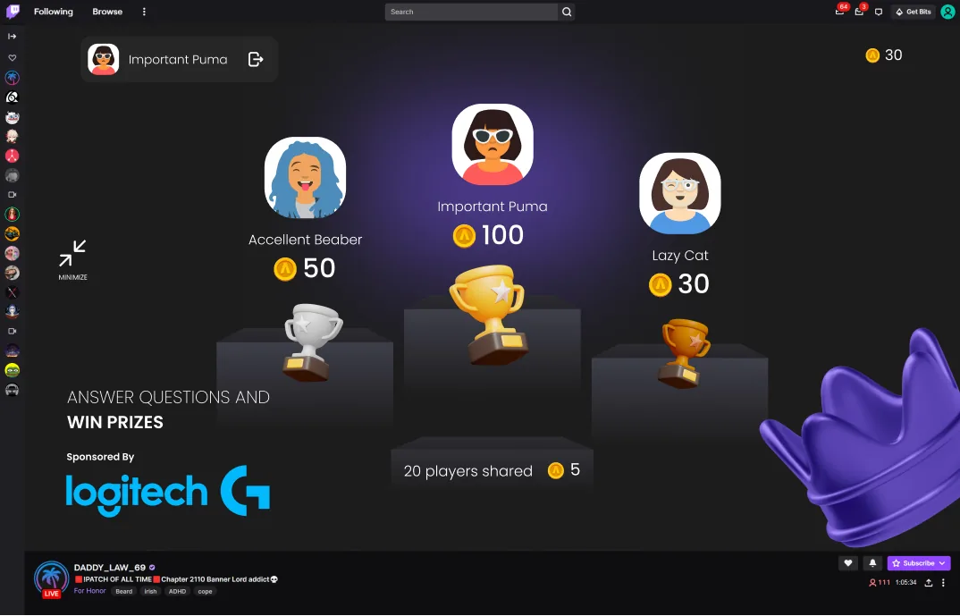 Azarus livestream leaderboard showing viewer rewards and rankings