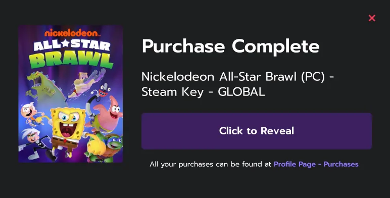 Azarus purchase complete modal with reveal button