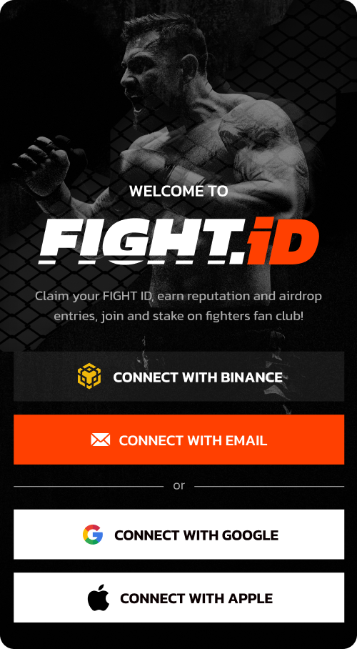 Fight.ID onboarding screen with social login options