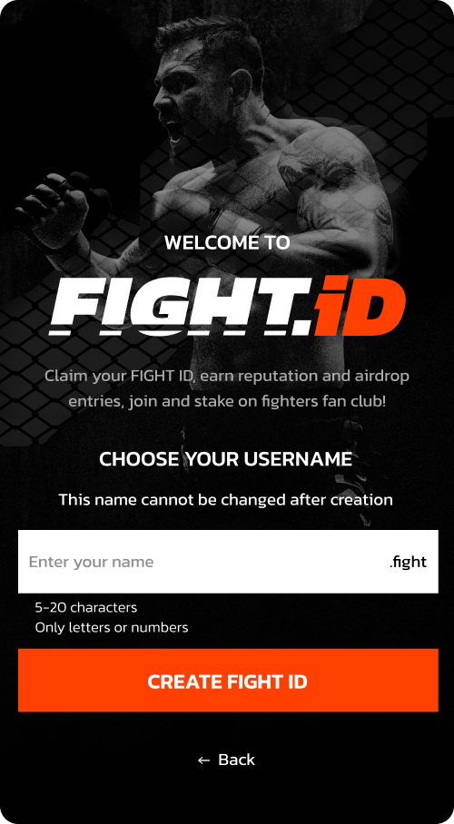 Fight.ID username creation screen