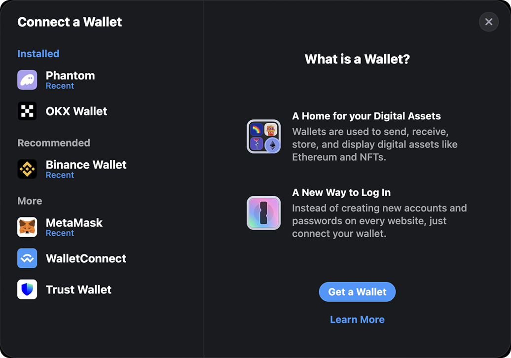 Fight.ID wallet connection modal explaining wallet options