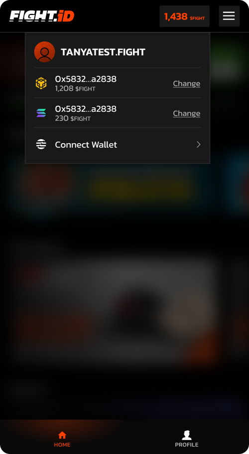 Fight.ID wallet settings screen with multiple chains